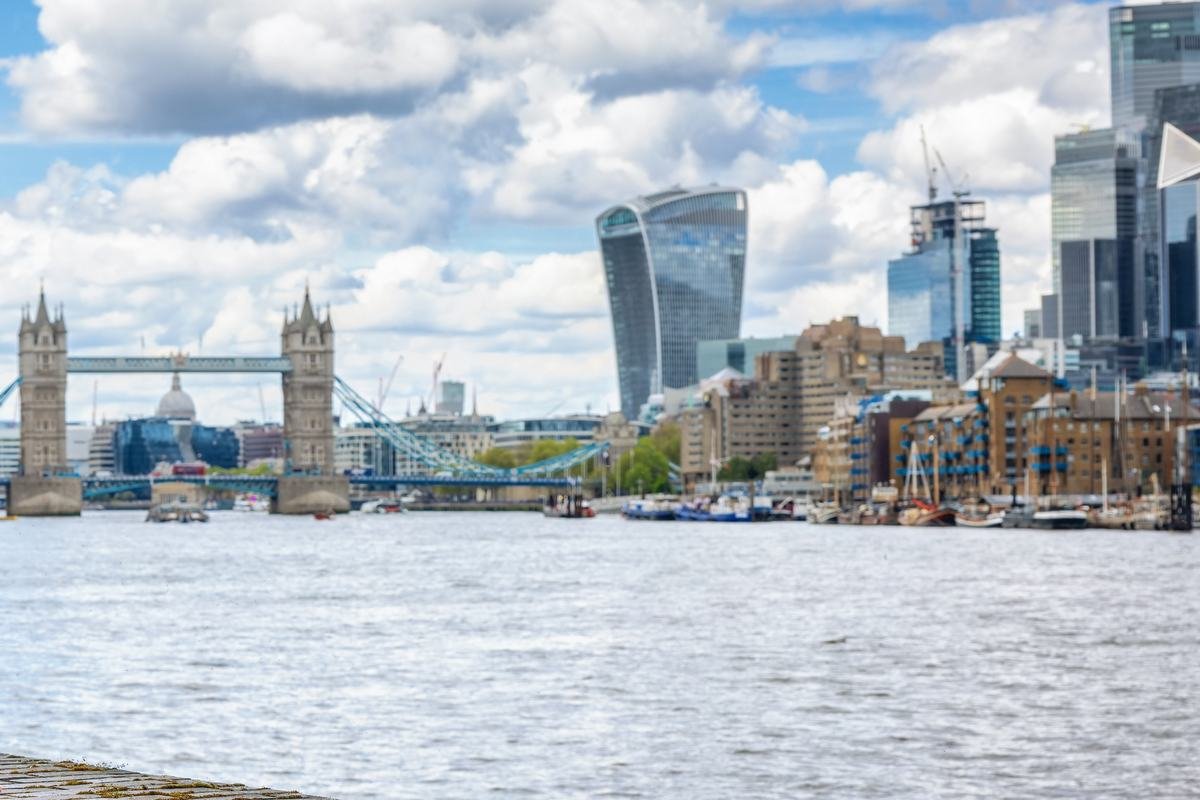 Tower Bridge and the City of London from the south bank of the Thames